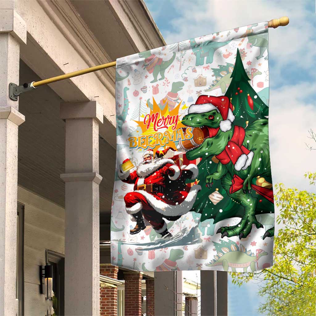 Cheer Santa Claus T-Rex Garden Flag Merry Beermas Christmas - Wonder Print Shop