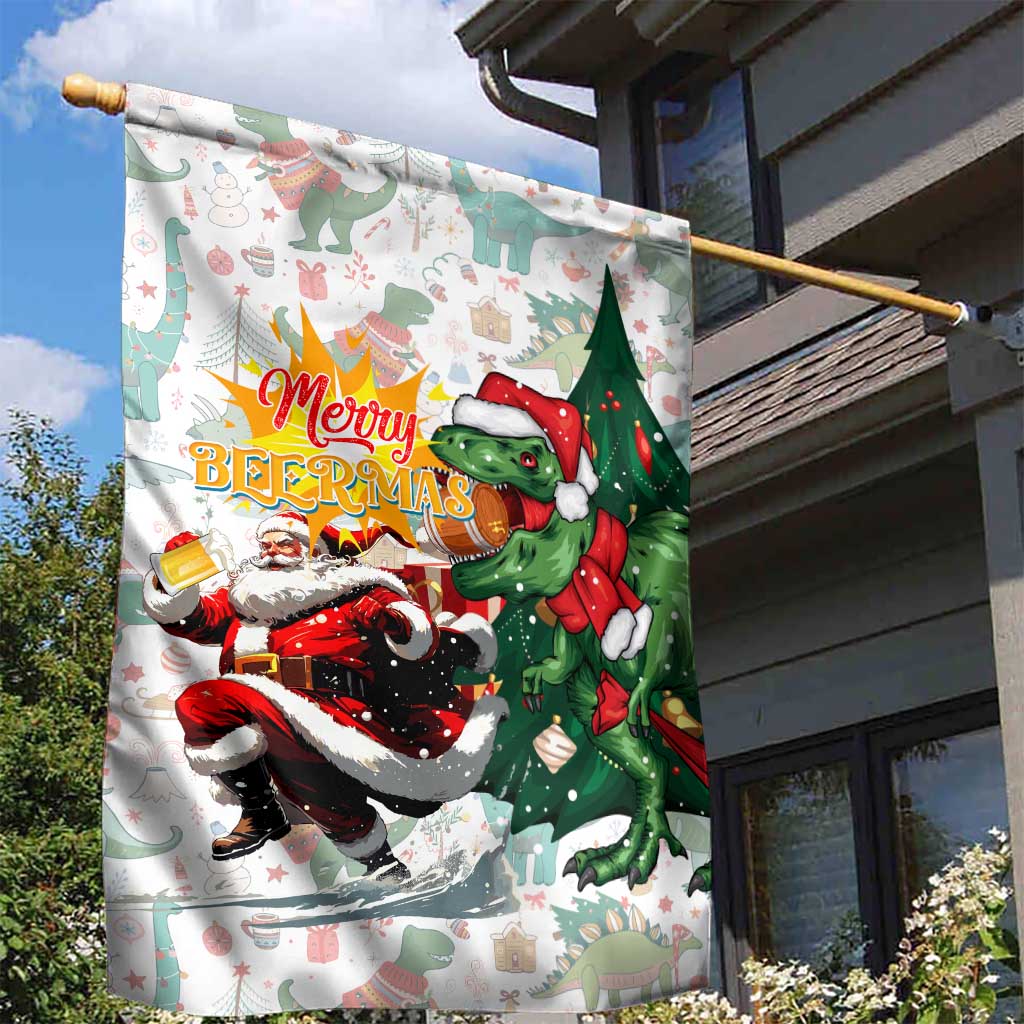 Cheer Santa Claus T-Rex Garden Flag Merry Beermas Christmas - Wonder Print Shop