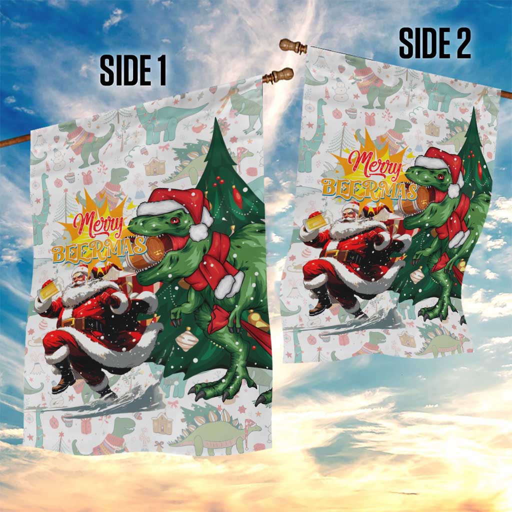 Cheer Santa Claus T-Rex Garden Flag Merry Beermas Christmas - Wonder Print Shop