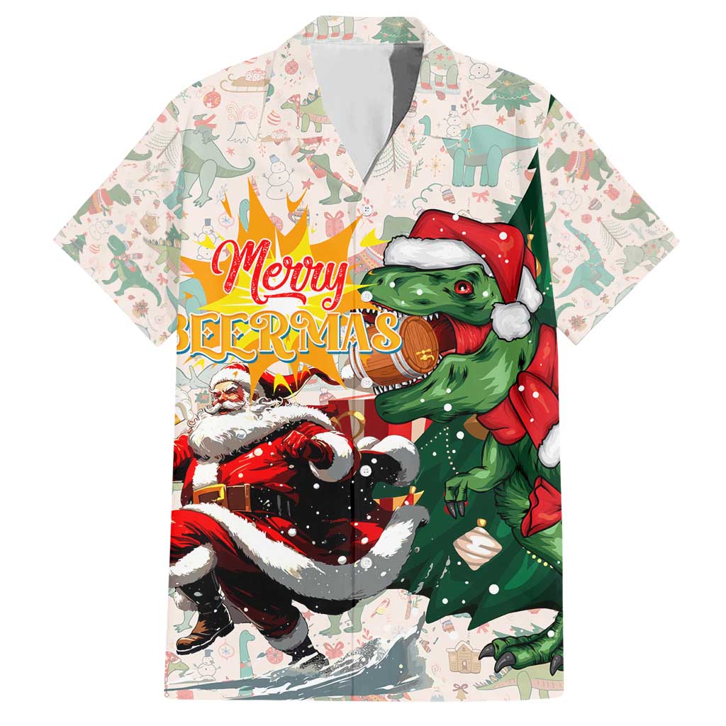 Cheer Santa Claus T-Rex Hawaiian Shirt Merry Beermas Christmas - Wonder Print Shop