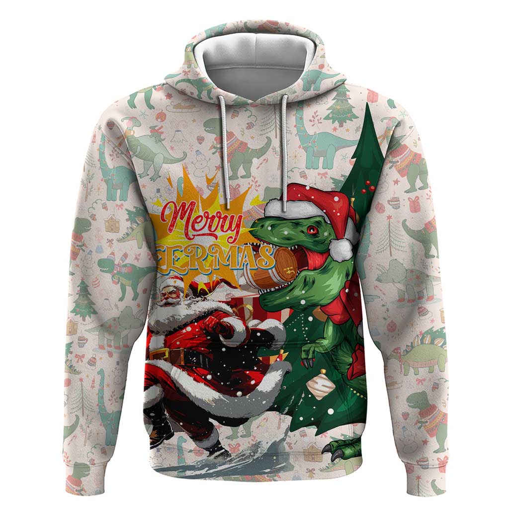 Cheer Santa Claus T-Rex Hoodie Merry Beermas Christmas - Wonder Print Shop