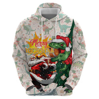 Cheer Santa Claus T-Rex Hoodie Merry Beermas Christmas - Wonder Print Shop