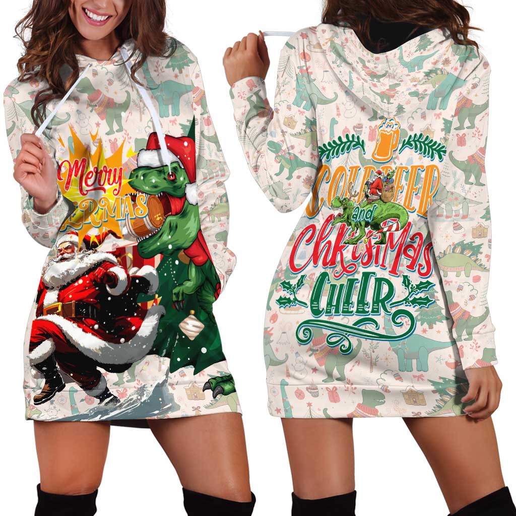 Cheer Santa Claus T-Rex Hoodie Dress Merry Beermas Christmas - Wonder Print Shop
