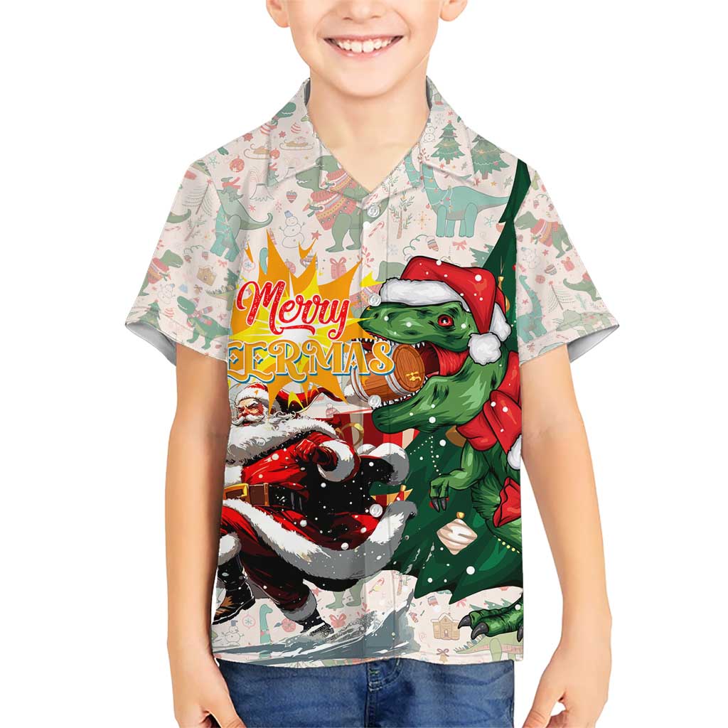 Cheer Santa Claus T-Rex Kid Hawaiian Shirt Merry Beermas Christmas - Wonder Print Shop