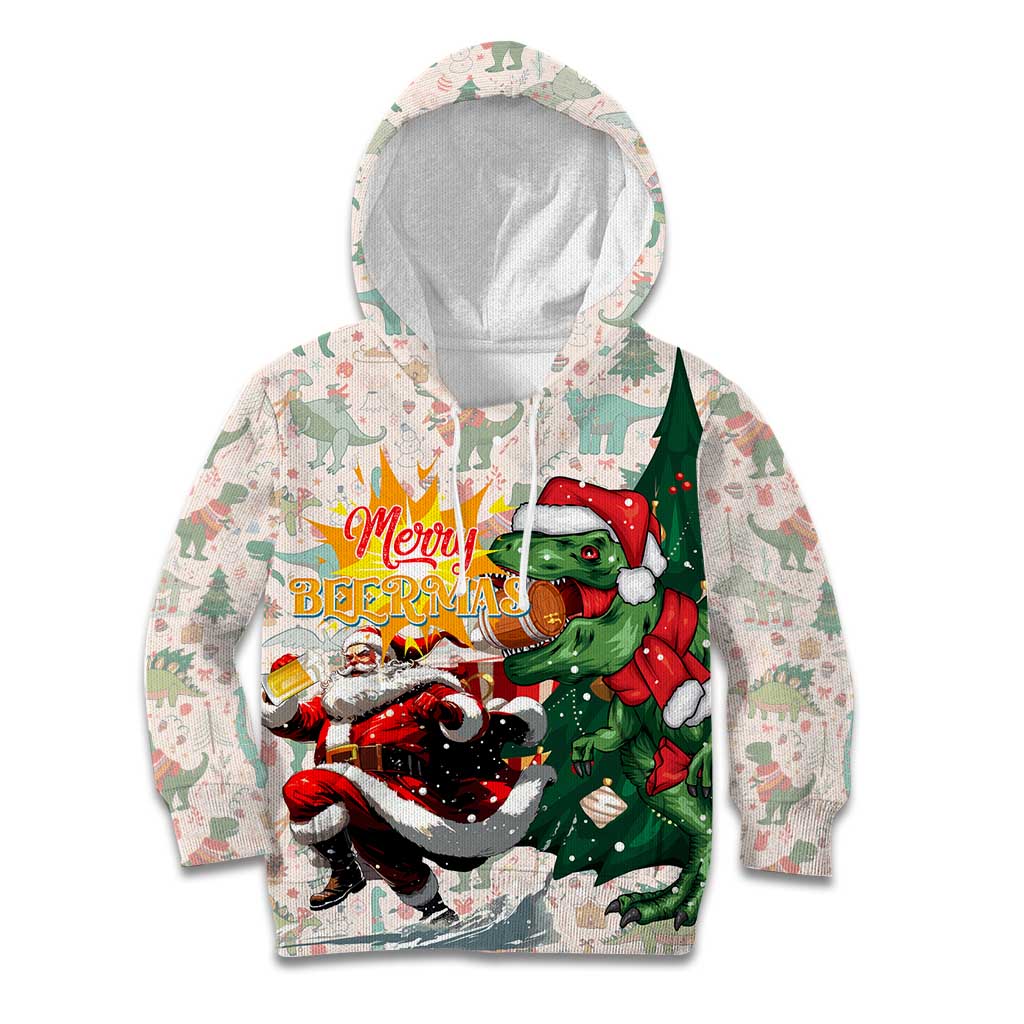 Cheer Santa Claus T-Rex Kid Hoodie Merry Beermas Christmas - Wonder Print Shop