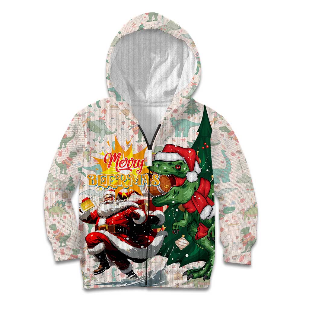 Cheer Santa Claus T-Rex Kid Hoodie Merry Beermas Christmas - Wonder Print Shop
