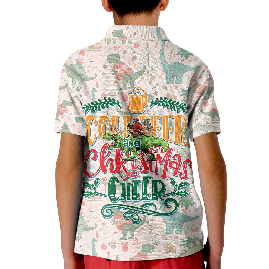 Cheer Santa Claus T-Rex Kid Polo Shirt Merry Beermas Christmas - Wonder Print Shop