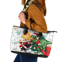 Cheer Santa Claus T-Rex Leather Tote Bag Merry Beermas Christmas - Wonder Print Shop