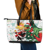 Cheer Santa Claus T-Rex Leather Tote Bag Merry Beermas Christmas - Wonder Print Shop