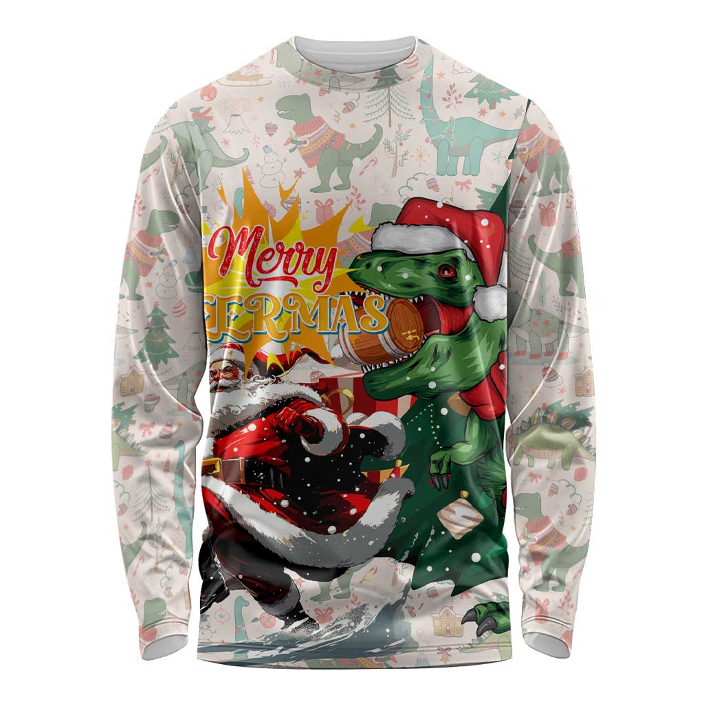 Cheer Santa Claus T-Rex Long Sleeve Shirt Merry Beermas Christmas - Wonder Print Shop