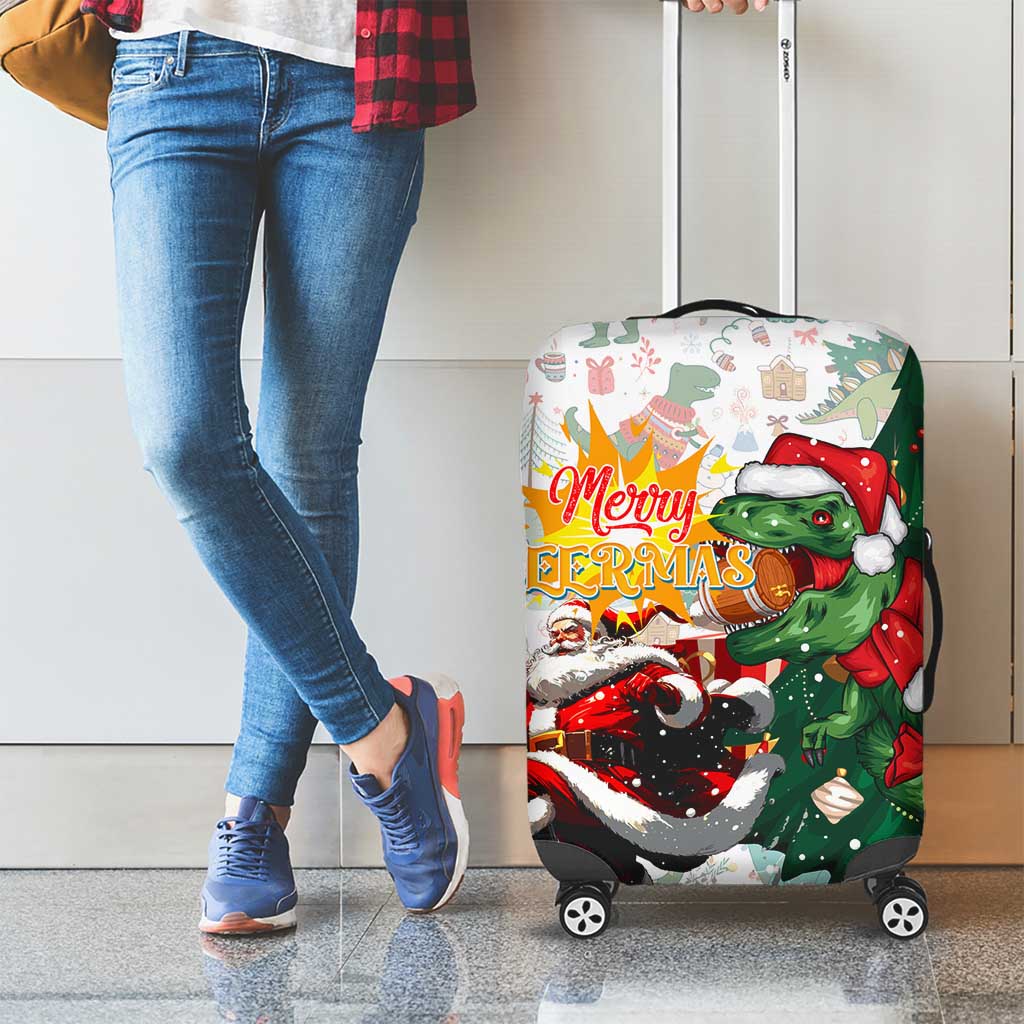 Cheer Santa Claus T-Rex Luggage Cover Merry Beermas Christmas - Wonder Print Shop