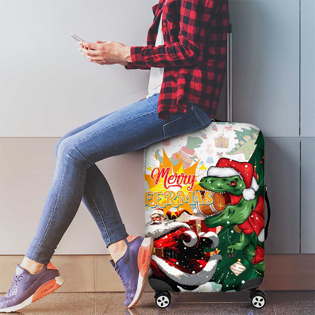 Cheer Santa Claus T-Rex Luggage Cover Merry Beermas Christmas - Wonder Print Shop
