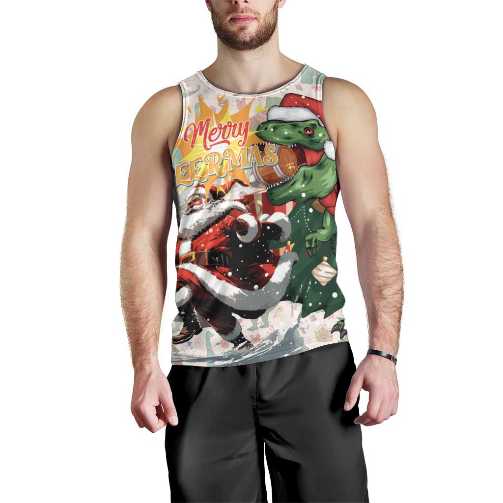 Cheer Santa Claus T-Rex Men Tank Top Merry Beermas Christmas - Wonder Print Shop