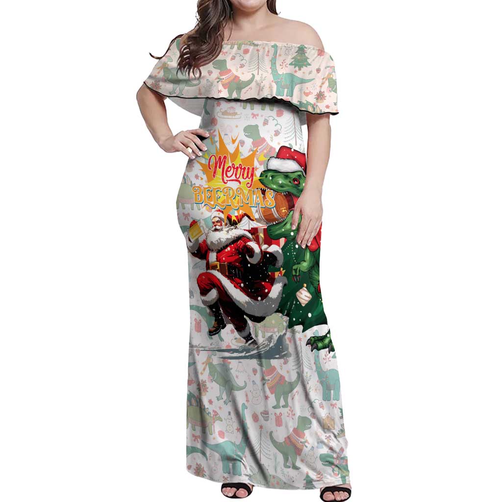 Cheer Santa Claus T-Rex Off Shoulder Maxi Dress Merry Beermas Christmas - Wonder Print Shop