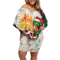Cheer Santa Claus T-Rex Off Shoulder Short Dress Merry Beermas Christmas - Wonder Print Shop