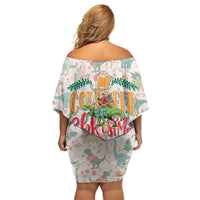 Cheer Santa Claus T-Rex Off Shoulder Short Dress Merry Beermas Christmas - Wonder Print Shop