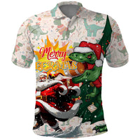 Cheer Santa Claus T-Rex Polo Shirt Merry Beermas Christmas - Wonder Print Shop