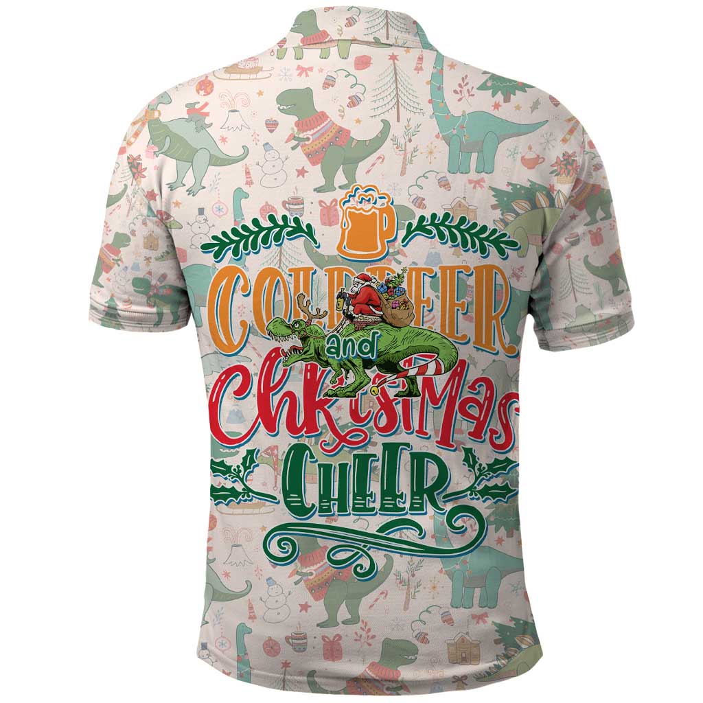 Cheer Santa Claus T-Rex Polo Shirt Merry Beermas Christmas - Wonder Print Shop