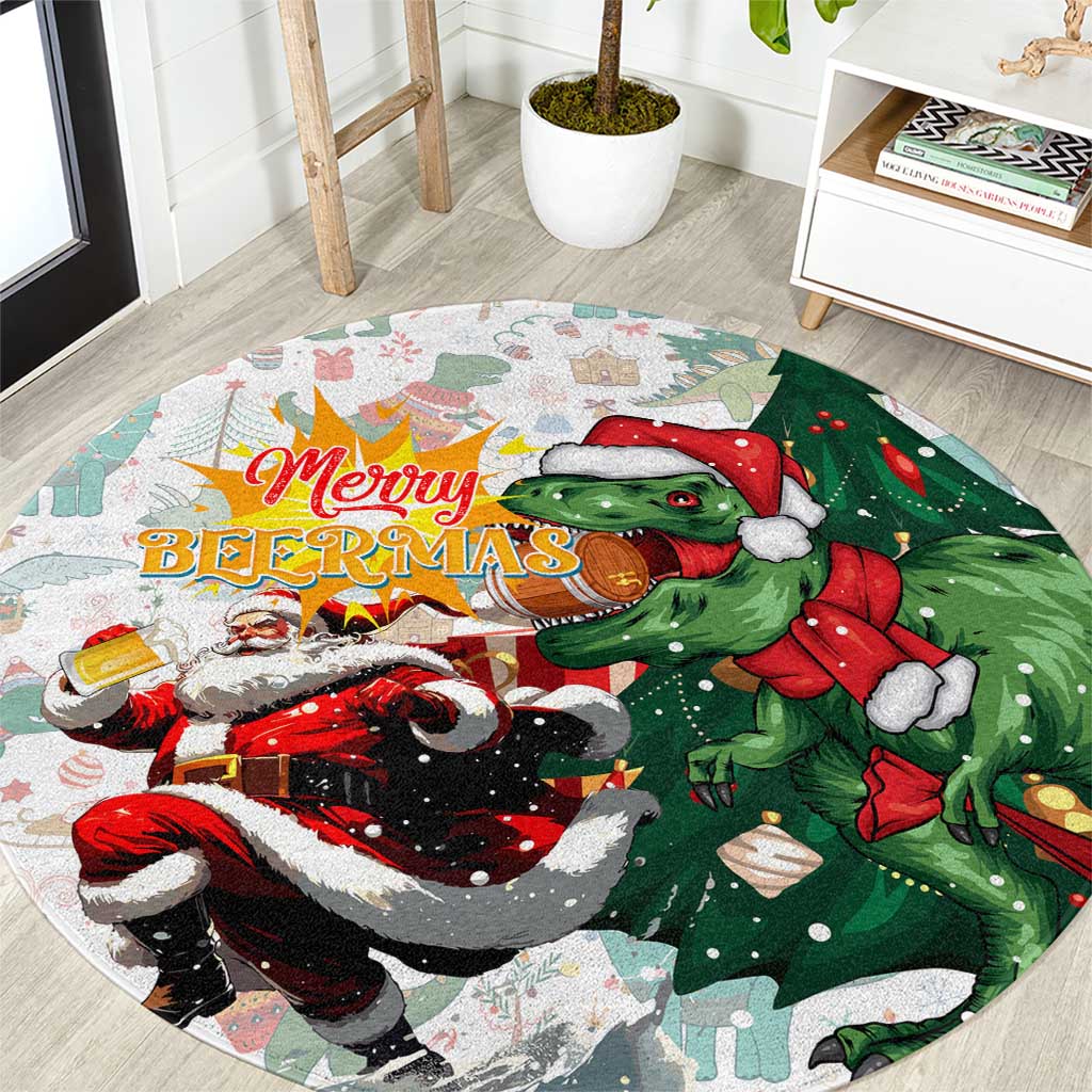 Cheer Santa Claus T-Rex Round Carpet Merry Beermas Christmas
