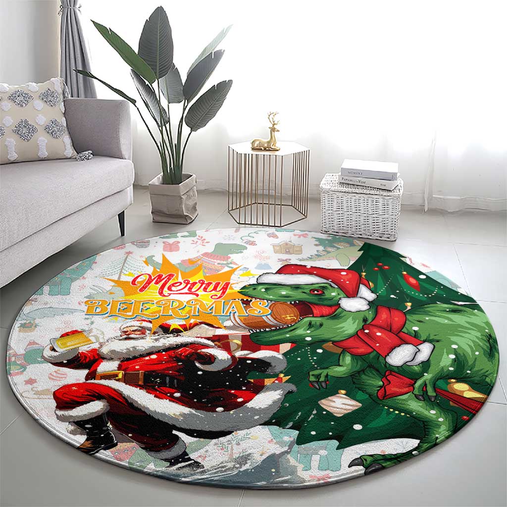 Cheer Santa Claus T-Rex Round Carpet Merry Beermas Christmas