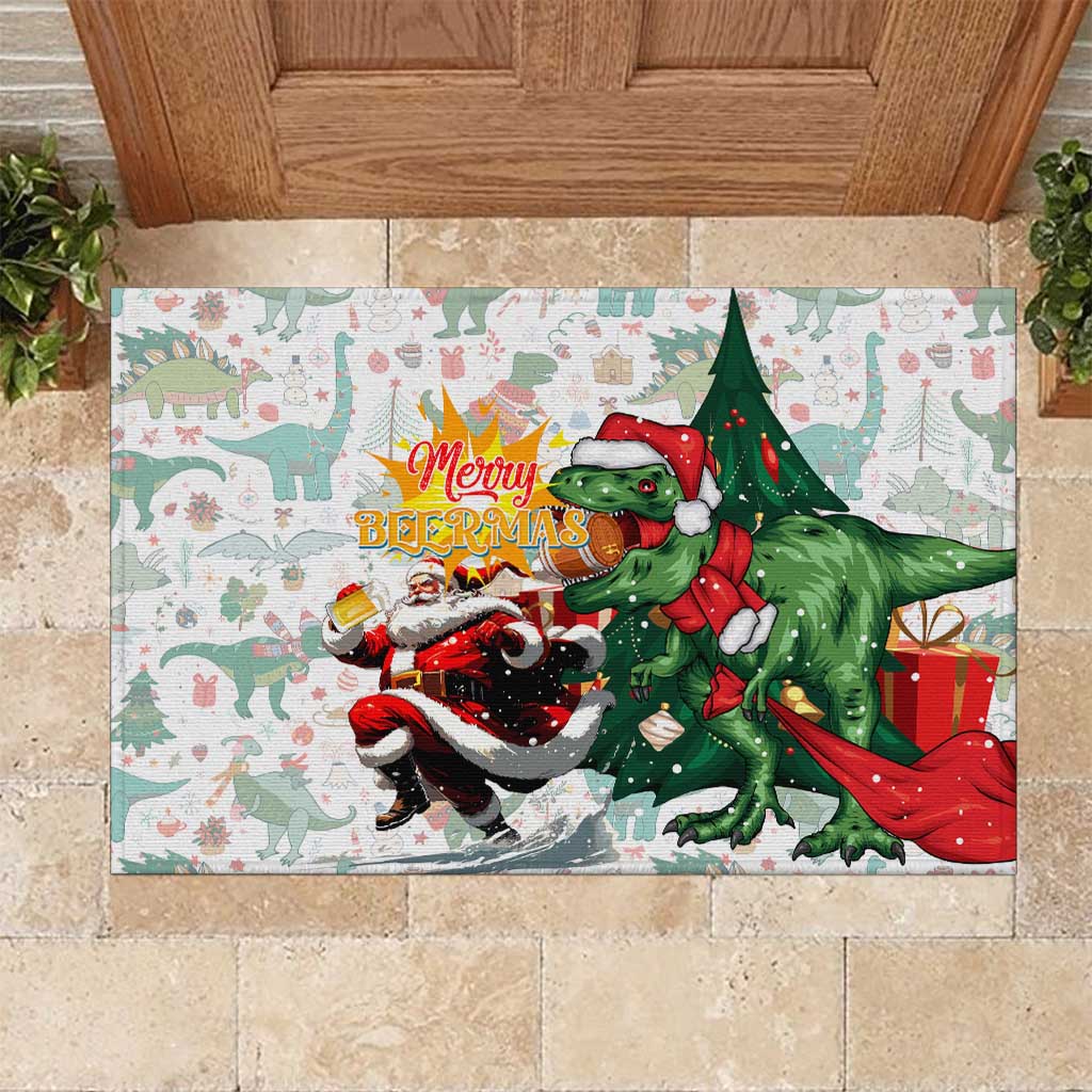 Cheer Santa Claus T-Rex Rubber Doormat Merry Beermas Christmas - Wonder Print Shop