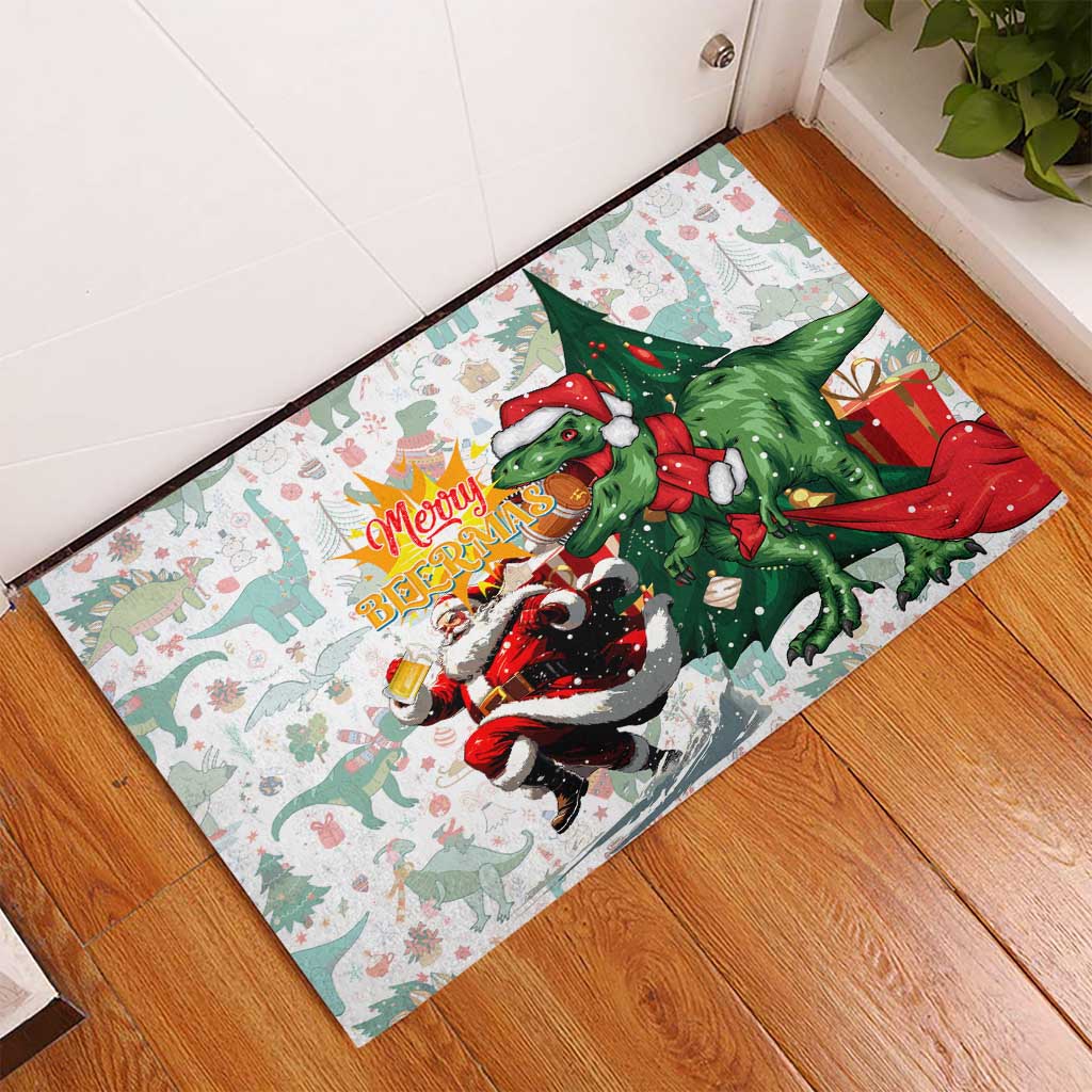 Cheer Santa Claus T-Rex Rubber Doormat Merry Beermas Christmas - Wonder Print Shop