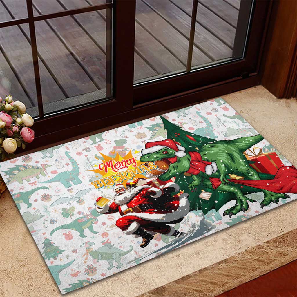 Cheer Santa Claus T-Rex Rubber Doormat Merry Beermas Christmas - Wonder Print Shop