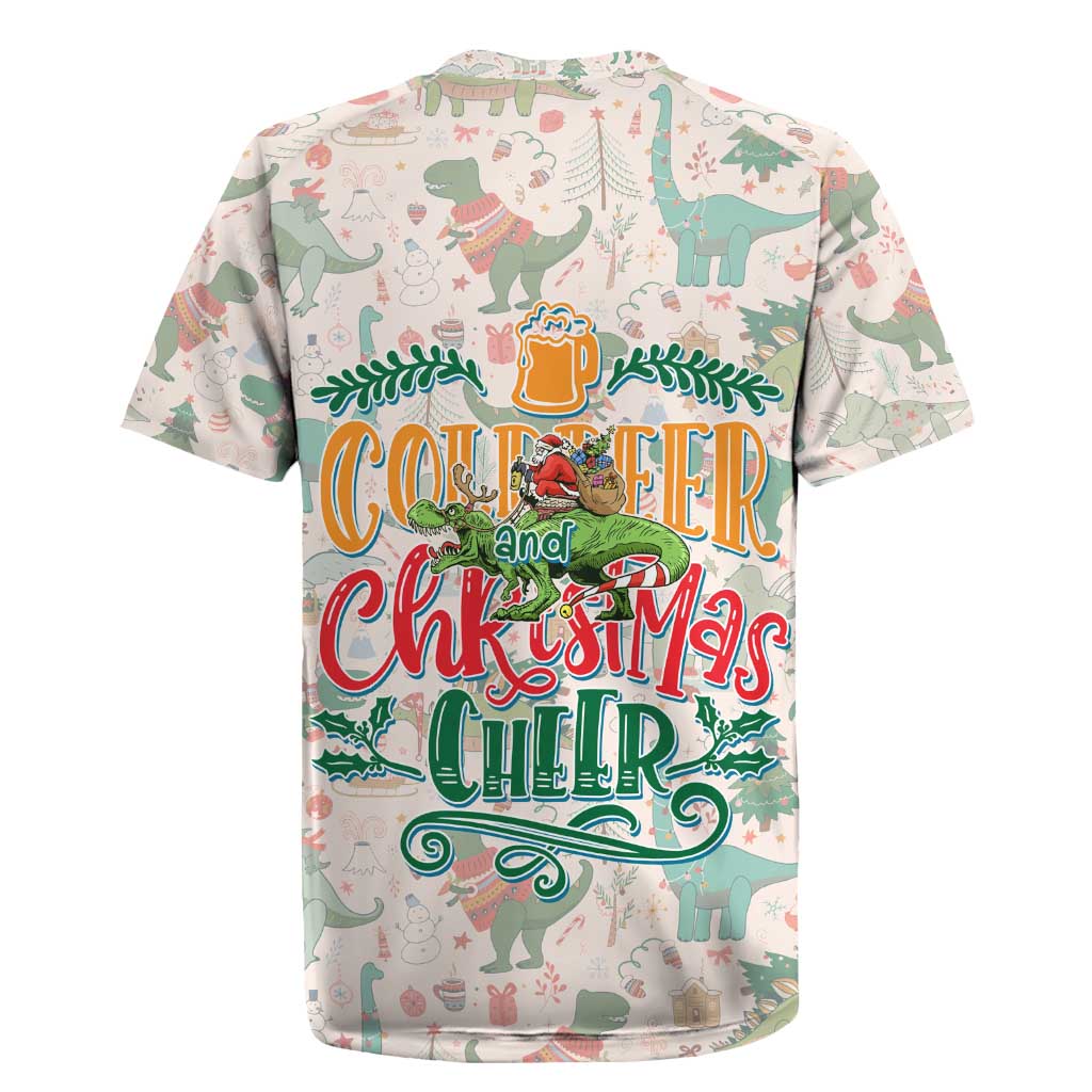 Cheer Santa Claus T-Rex Rugby Jersey Merry Beermas Christmas - Wonder Print Shop