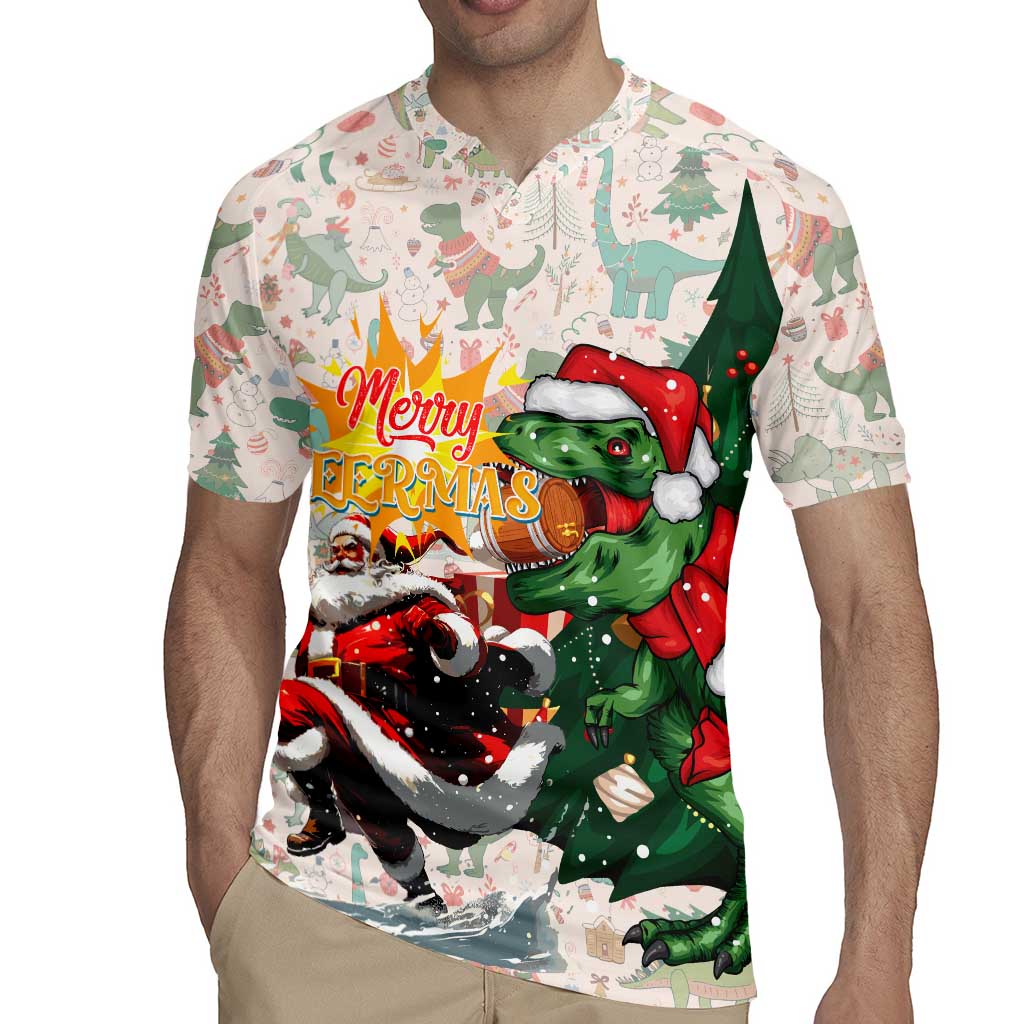 Cheer Santa Claus T-Rex Rugby Jersey Merry Beermas Christmas - Wonder Print Shop