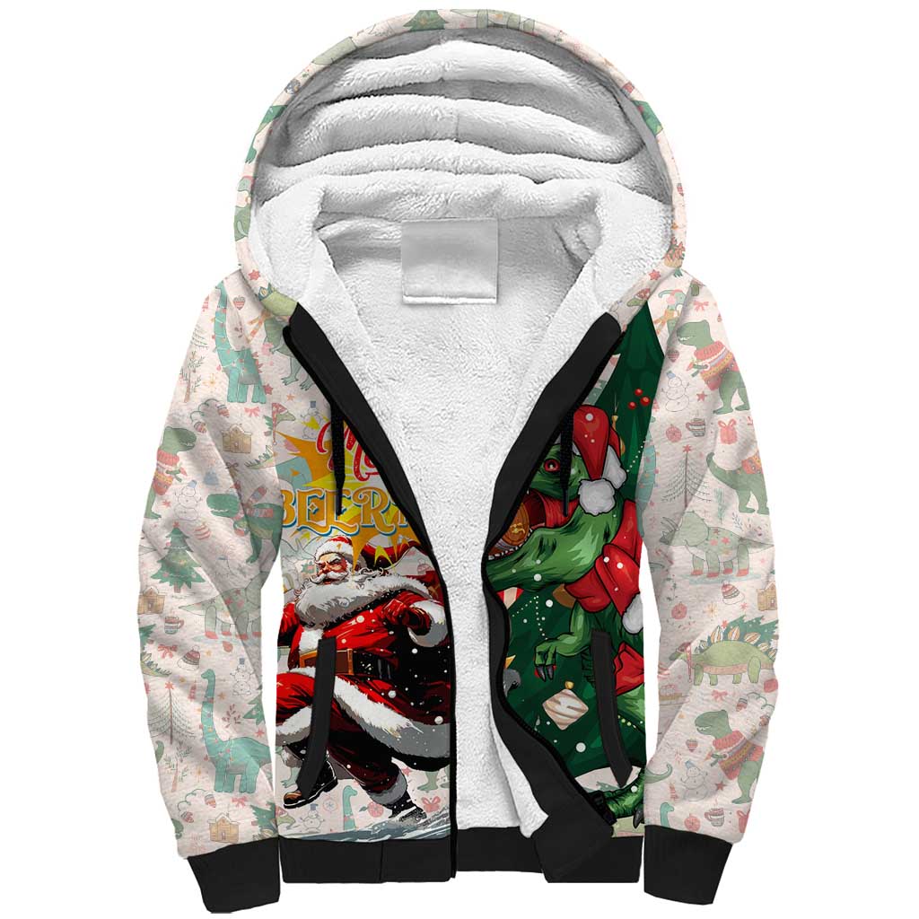 Cheer Santa Claus T-Rex Sherpa Hoodie Merry Beermas Christmas - Wonder Print Shop