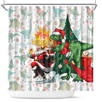 Cheer Santa Claus T-Rex Shower Curtain Merry Beermas Christmas