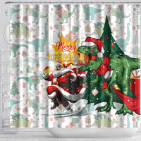 Cheer Santa Claus T-Rex Shower Curtain Merry Beermas Christmas