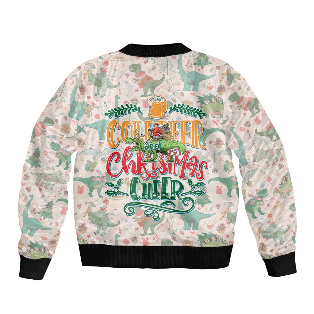 Cheer Santa Claus T-Rex Sleeve Zip Bomber Jacket Merry Beermas Christmas - Wonder Print Shop