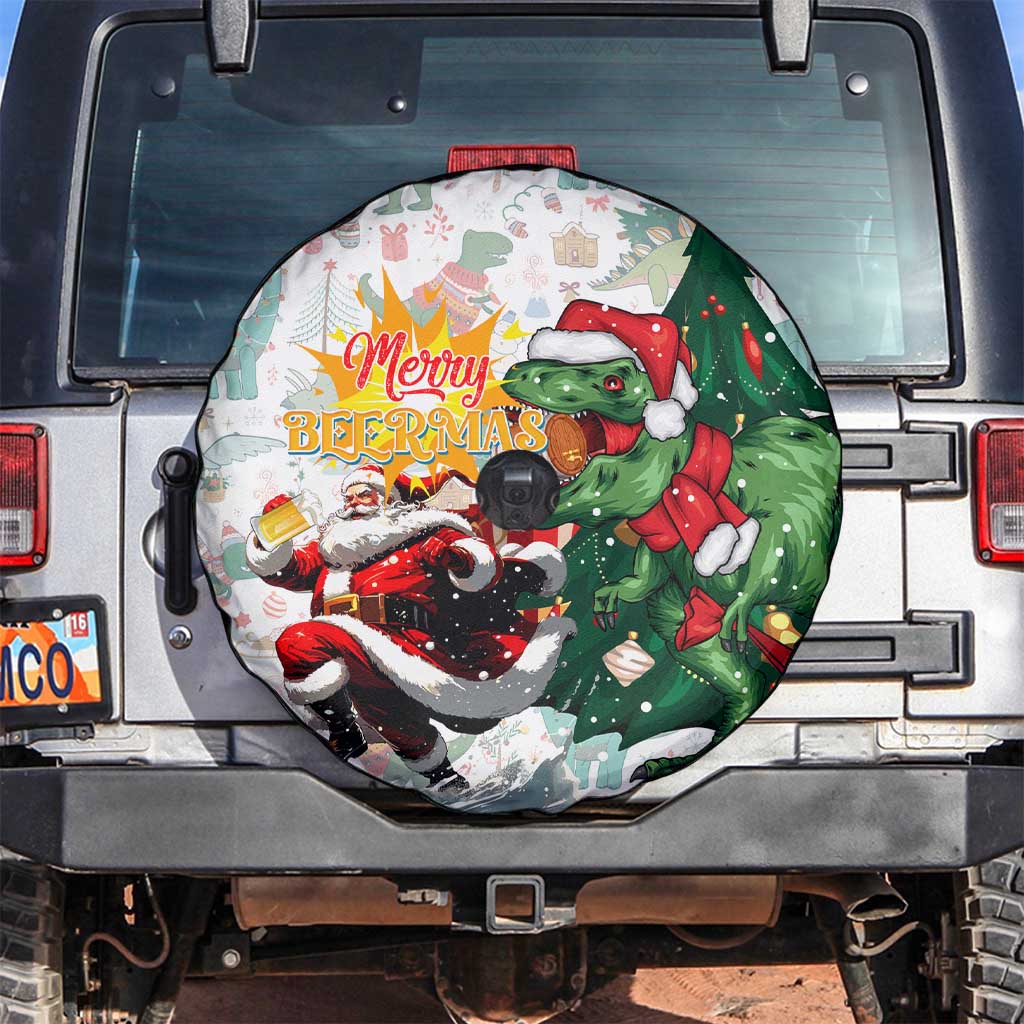 Cheer Santa Claus T-Rex Spare Tire Cover Merry Beermas Christmas - Wonder Print Shop