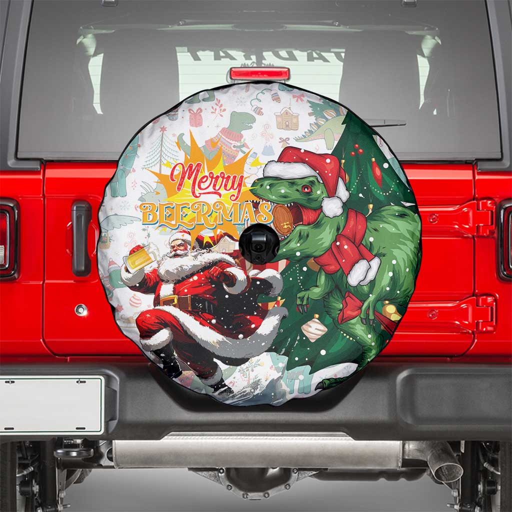 Cheer Santa Claus T-Rex Spare Tire Cover Merry Beermas Christmas - Wonder Print Shop