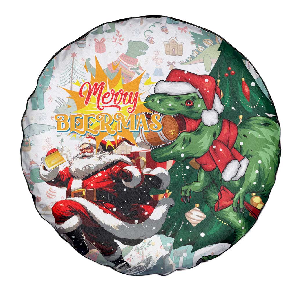 Cheer Santa Claus T-Rex Spare Tire Cover Merry Beermas Christmas - Wonder Print Shop