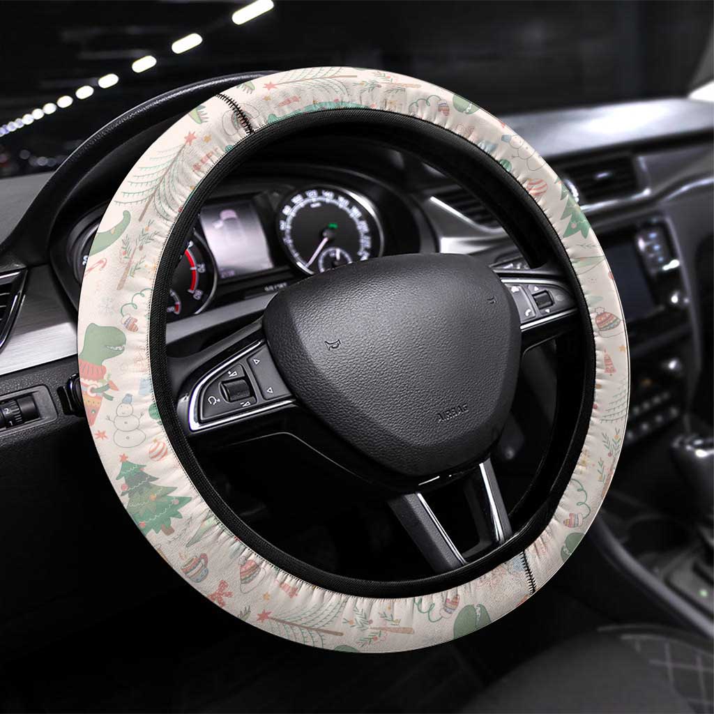 Cheer Santa Claus T-Rex Steering Wheel Cover Merry Beermas Christmas - Wonder Print Shop