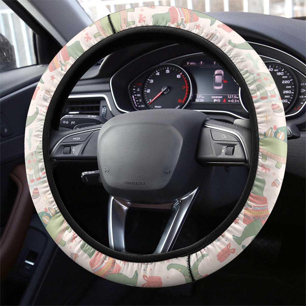 Cheer Santa Claus T-Rex Steering Wheel Cover Merry Beermas Christmas - Wonder Print Shop