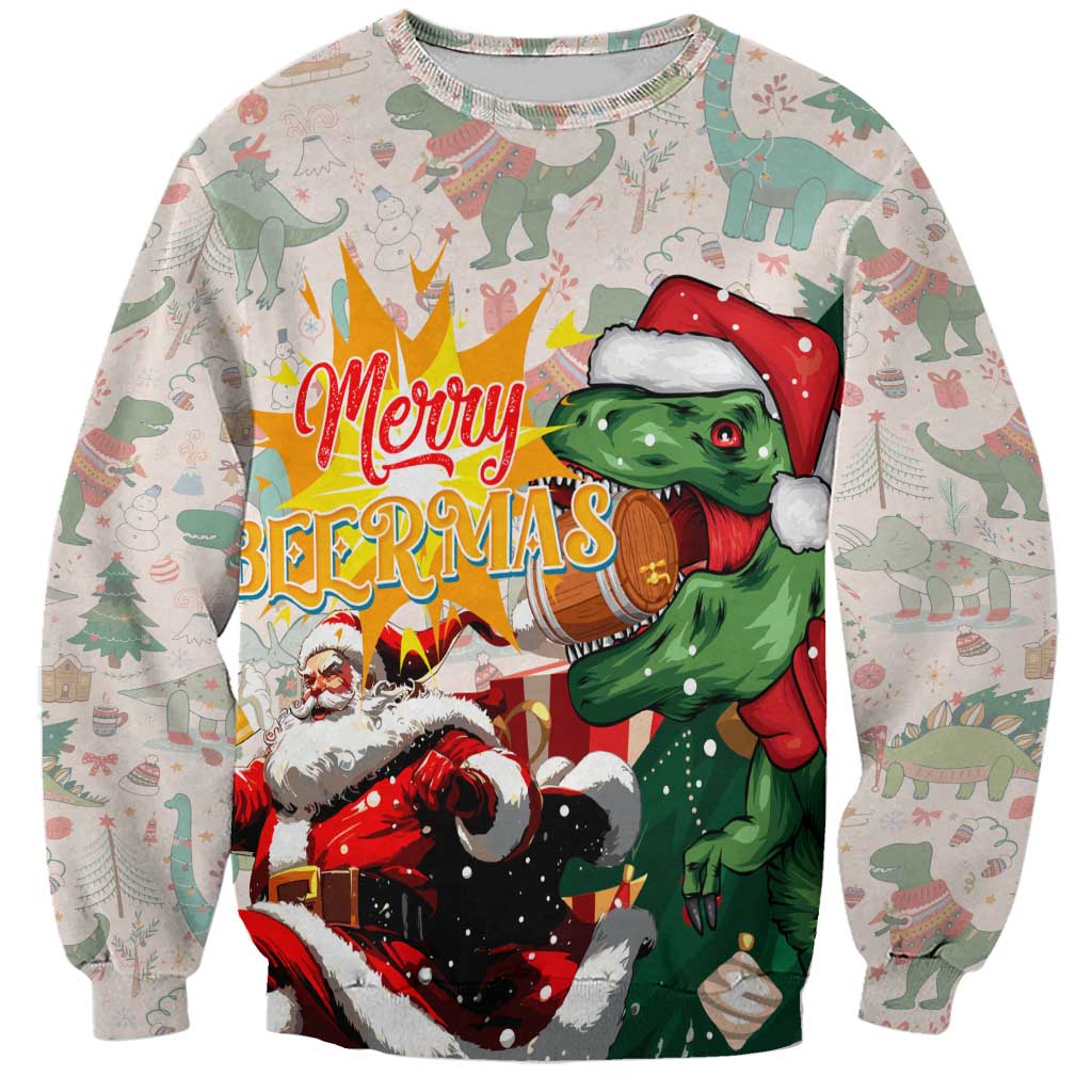 Cheer Santa Claus T-Rex Sweatshirt Merry Beermas Christmas - Wonder Print Shop
