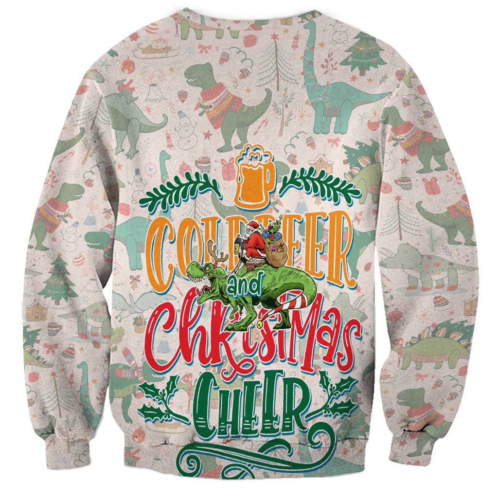 Cheer Santa Claus T-Rex Sweatshirt Merry Beermas Christmas - Wonder Print Shop