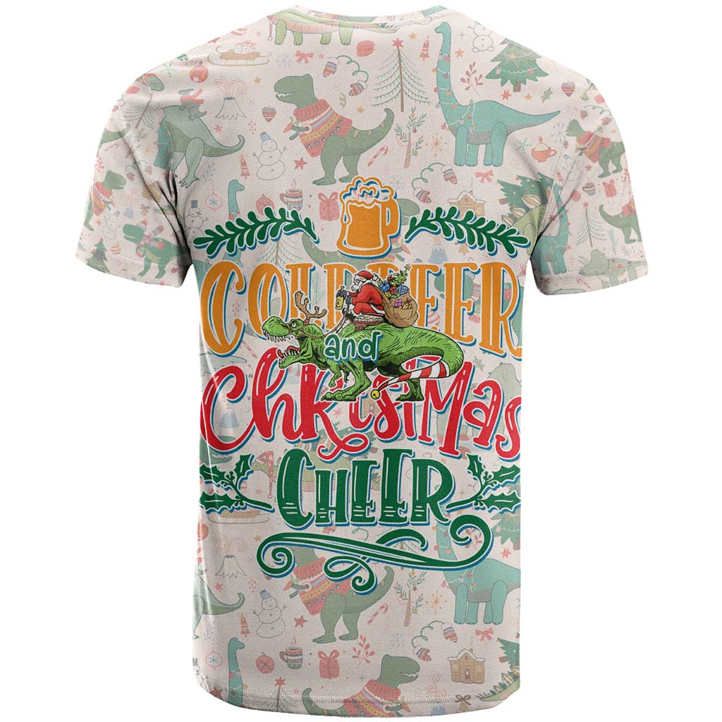 Cheer Santa Claus T-Rex T Shirt Merry Beermas Christmas - Wonder Print Shop
