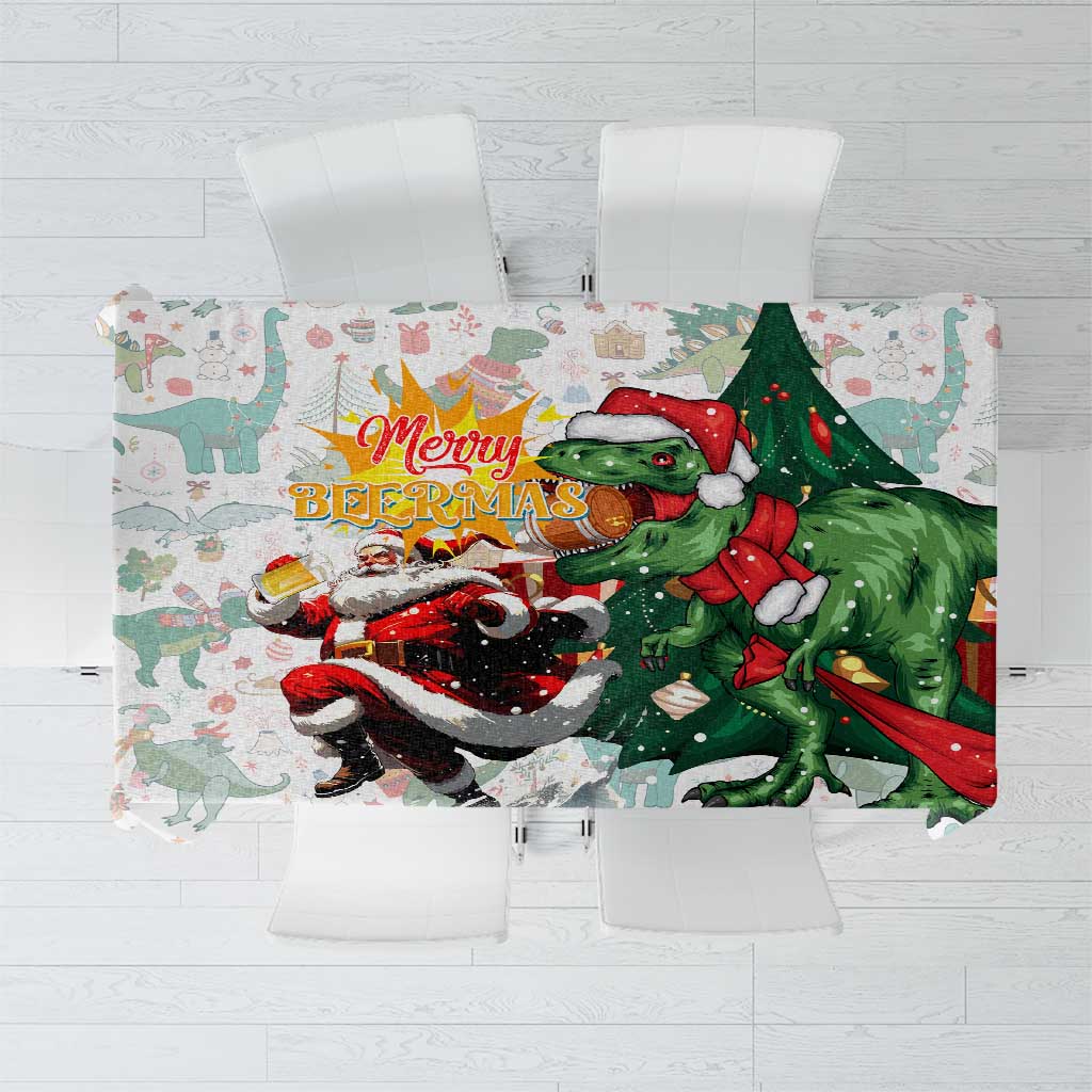 Cheer Santa Claus T-Rex Tablecloth Merry Beermas Christmas - Wonder Print Shop