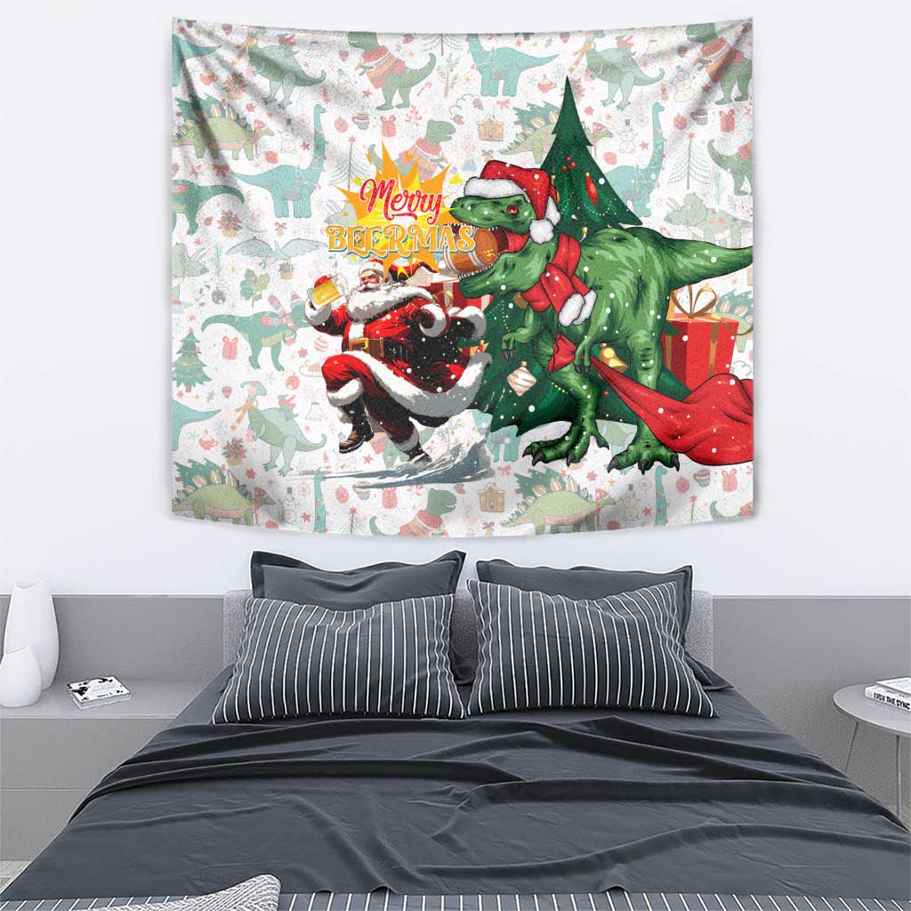 Cheer Santa Claus T-Rex Tapestry Merry Beermas Christmas - Wonder Print Shop