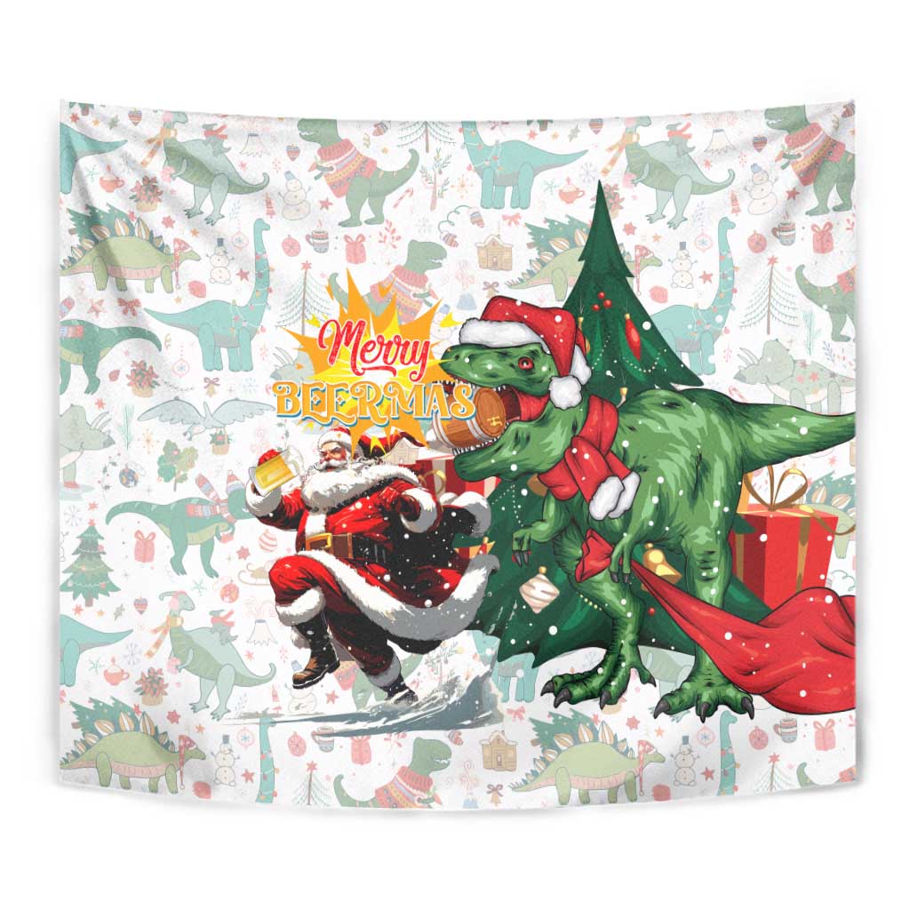 Cheer Santa Claus T-Rex Tapestry Merry Beermas Christmas - Wonder Print Shop