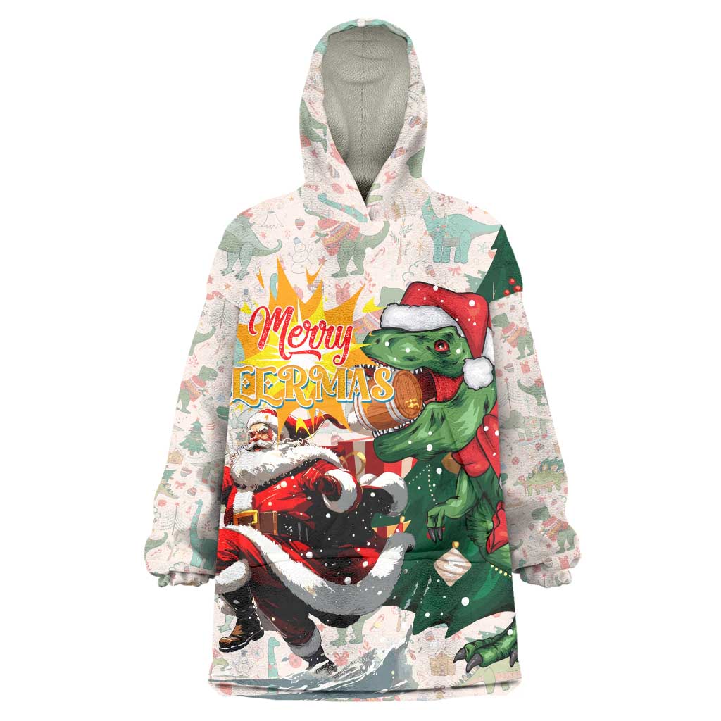 Cheer Santa Claus T-Rex Wearable Blanket Hoodie Merry Beermas Christmas - Wonder Print Shop