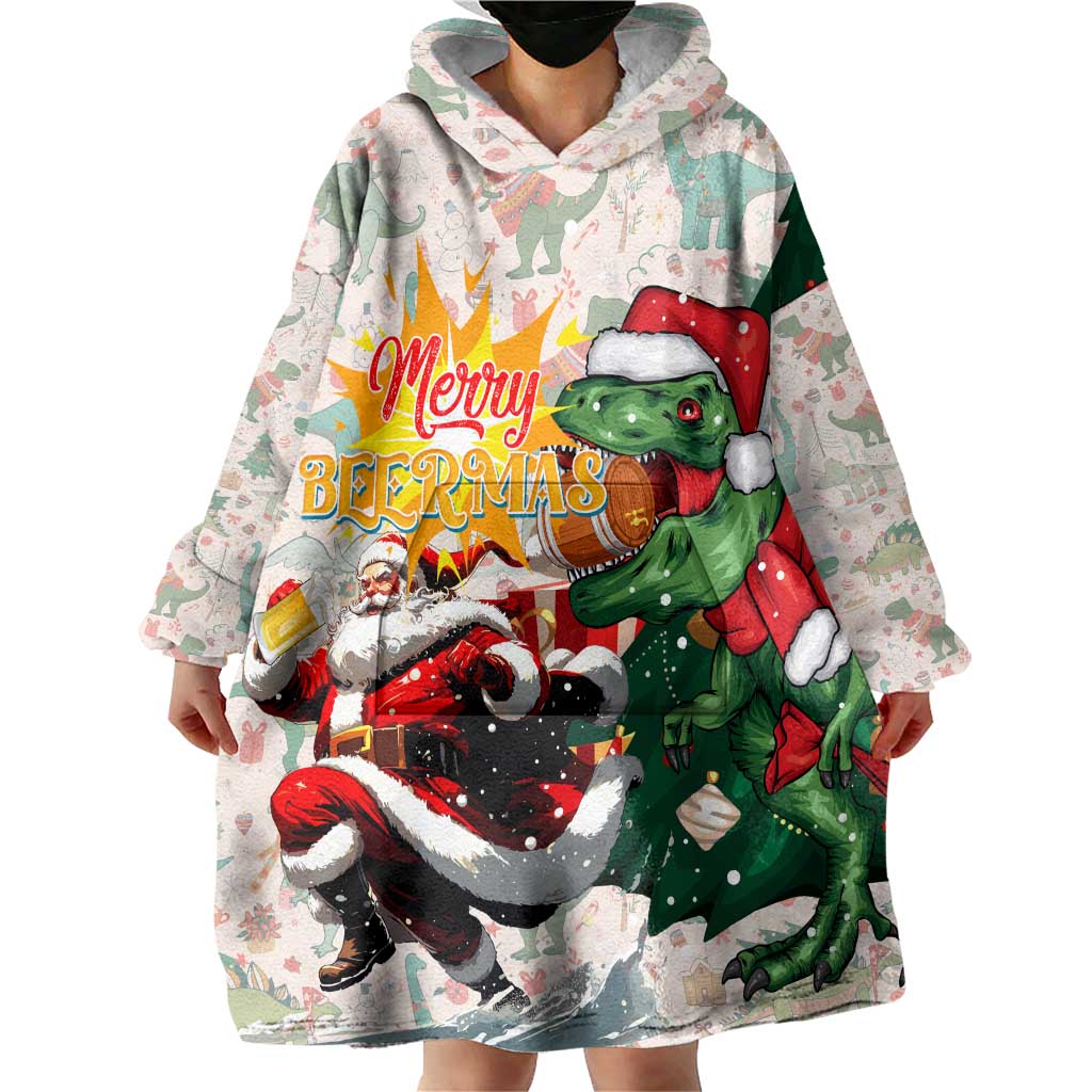 Cheer Santa Claus T-Rex Wearable Blanket Hoodie Merry Beermas Christmas - Wonder Print Shop