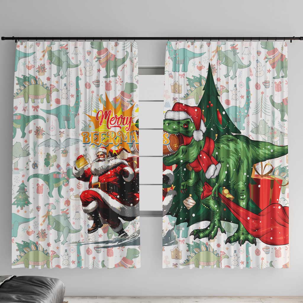 Cheer Santa Claus T-Rex Window Curtain Merry Beermas Christmas - Wonder Print Shop
