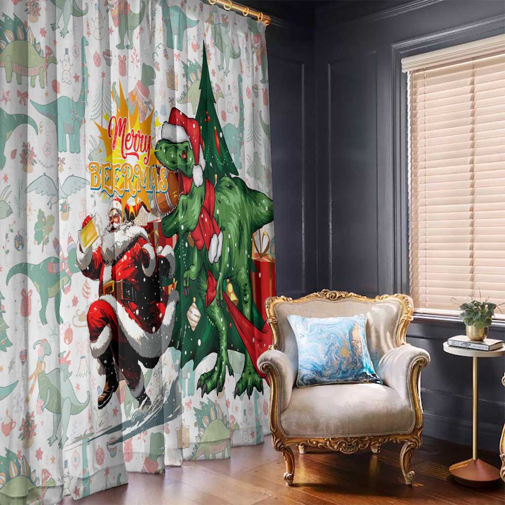 Cheer Santa Claus T-Rex Window Curtain Merry Beermas Christmas - Wonder Print Shop