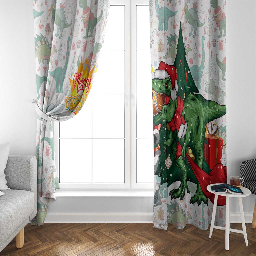 Cheer Santa Claus T-Rex Window Curtain Merry Beermas Christmas - Wonder Print Shop