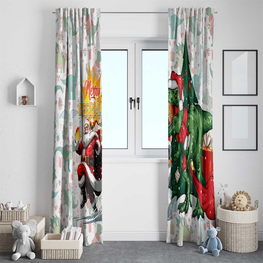 Cheer Santa Claus T-Rex Window Curtain Merry Beermas Christmas - Wonder Print Shop